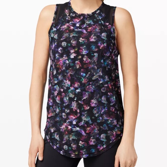 lululemon athletica Tops - Lululemon Sculpt Keyhole Mesh Tank Black Purple Floral Sleeveless Women's Sz L